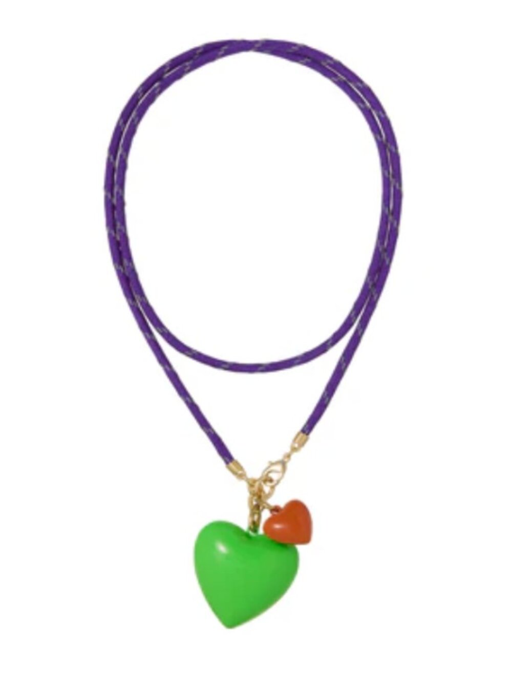 Roxanne Assoulin The Happy Cord Long Big Double Heart Necklace Green Light